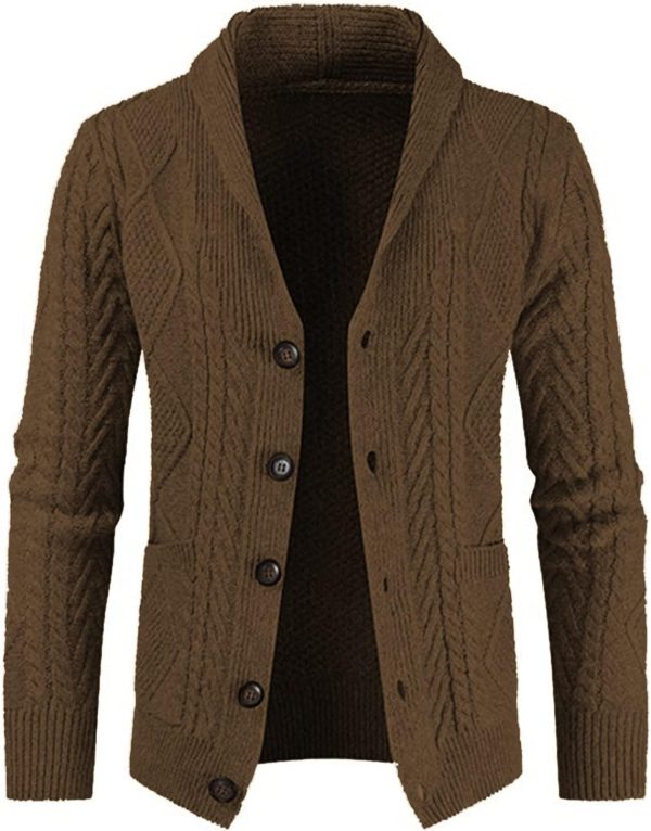 JMIERR Men's Casual Long Sleeve Shawl Collar Buttons Down Cable Knit Cardigan Sweater with Pockets - Image 41