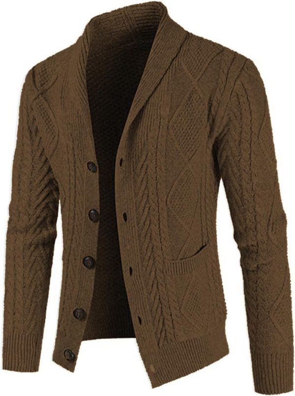 JMIERR Men's Casual Long Sleeve Shawl Collar Buttons Down Cable Knit Cardigan Sweater with Pockets - Image 42