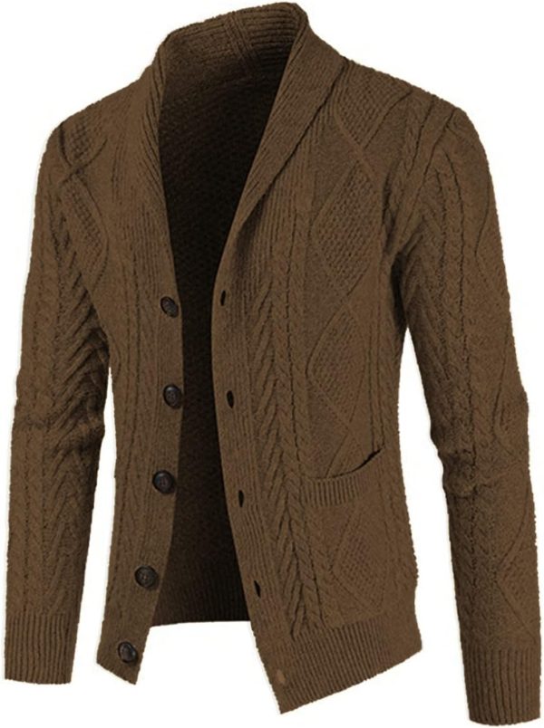 JMIERR Men's Casual Long Sleeve Shawl Collar Buttons Down Cable Knit Cardigan Sweater with Pockets - Image 43