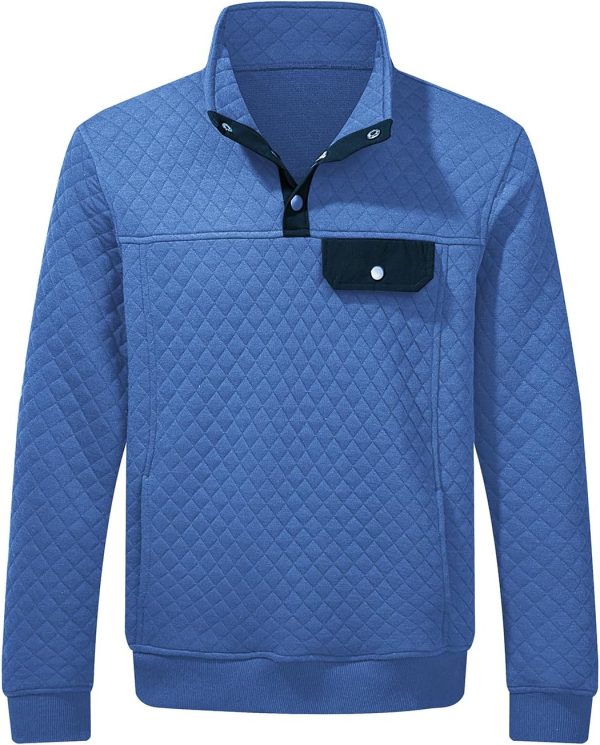 JMIERR Men's Quilted Sweatshirt Casual Long Sleeve Outdoor Stand Collar Button Pullover Sweatshirts - Image 213
