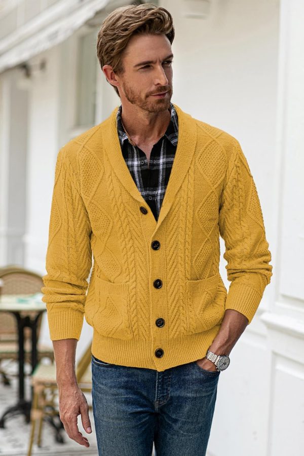 JMIERR Men's Casual Long Sleeve Shawl Collar Buttons Down Cable Knit Cardigan Sweater with Pockets - Image 46