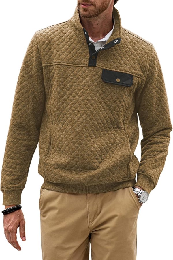 JMIERR Men's Quilted Sweatshirt Casual Long Sleeve Outdoor Stand Collar Button Pullover Sweatshirts - Image 216