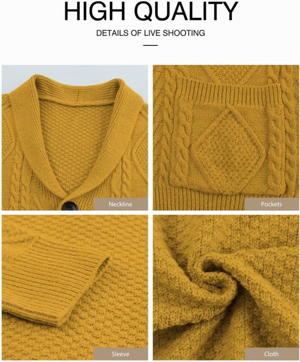 JMIERR Men's Casual Long Sleeve Shawl Collar Buttons Down Cable Knit Cardigan Sweater with Pockets - Image 48