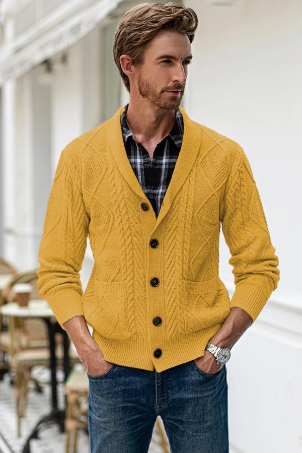 JMIERR Men's Casual Long Sleeve Shawl Collar Buttons Down Cable Knit Cardigan Sweater with Pockets - Image 50