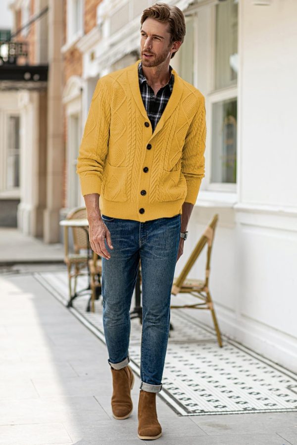 JMIERR Men's Casual Long Sleeve Shawl Collar Buttons Down Cable Knit Cardigan Sweater with Pockets - Image 51