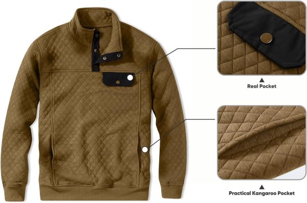 JMIERR Men's Quilted Sweatshirt Casual Long Sleeve Outdoor Stand Collar Button Pullover Sweatshirts - Image 220