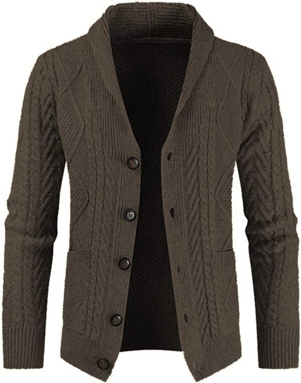 JMIERR Men's Casual Long Sleeve Shawl Collar Buttons Down Cable Knit Cardigan Sweater with Pockets - Image 52