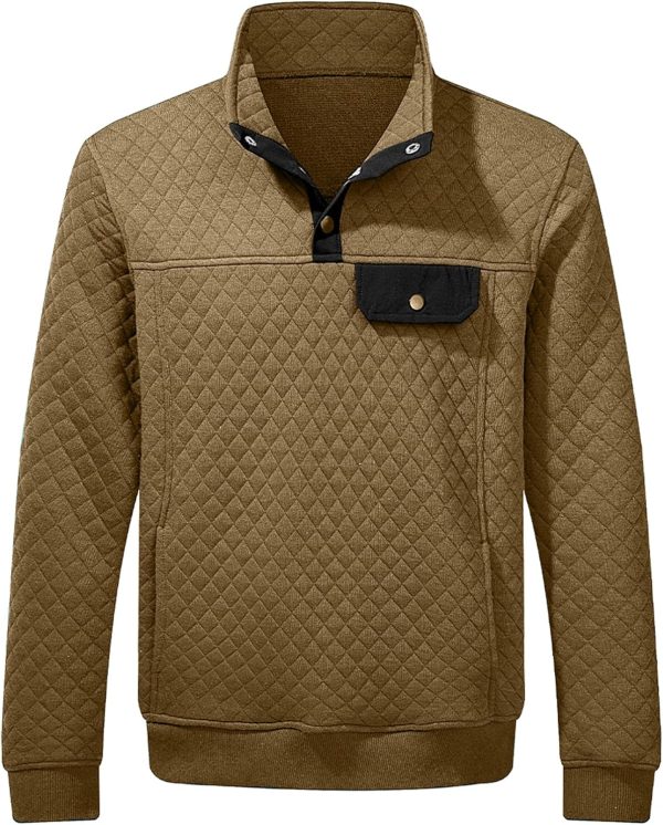 JMIERR Men's Quilted Sweatshirt Casual Long Sleeve Outdoor Stand Collar Button Pullover Sweatshirts - Image 221