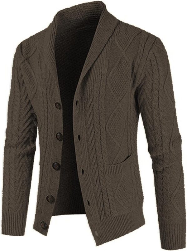 JMIERR Men's Casual Long Sleeve Shawl Collar Buttons Down Cable Knit Cardigan Sweater with Pockets - Image 53