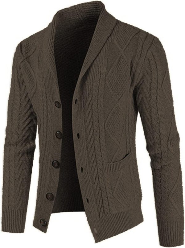 JMIERR Men's Casual Long Sleeve Shawl Collar Buttons Down Cable Knit Cardigan Sweater with Pockets - Image 54