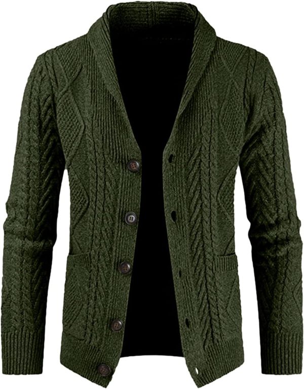 JMIERR Men's Casual Long Sleeve Shawl Collar Buttons Down Cable Knit Cardigan Sweater with Pockets - Image 55