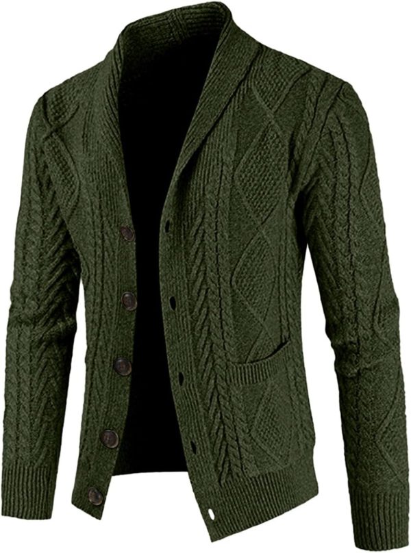 JMIERR Men's Casual Long Sleeve Shawl Collar Buttons Down Cable Knit Cardigan Sweater with Pockets - Image 56