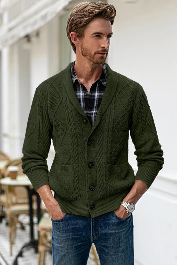 JMIERR Men's Casual Long Sleeve Shawl Collar Buttons Down Cable Knit Cardigan Sweater with Pockets - Image 57