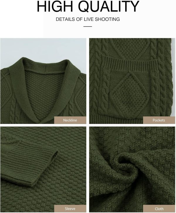 JMIERR Men's Casual Long Sleeve Shawl Collar Buttons Down Cable Knit Cardigan Sweater with Pockets - Image 59