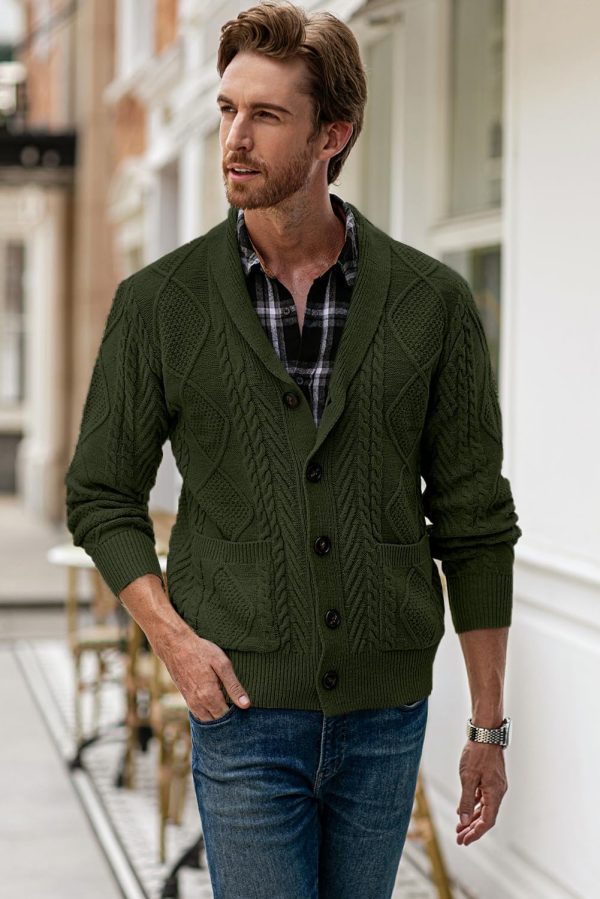 JMIERR Men's Casual Long Sleeve Shawl Collar Buttons Down Cable Knit Cardigan Sweater with Pockets - Image 62