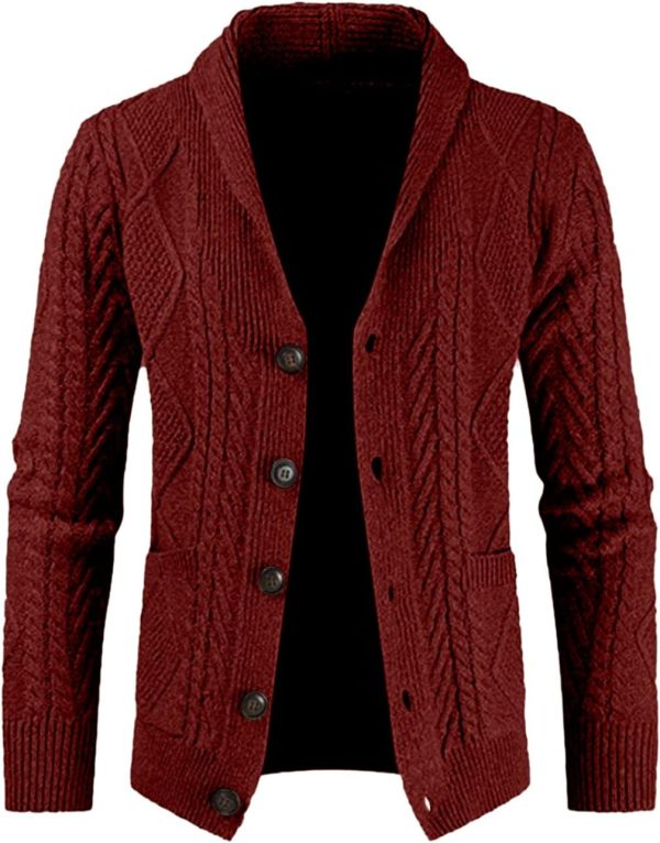 JMIERR Men's Casual Long Sleeve Shawl Collar Buttons Down Cable Knit Cardigan Sweater with Pockets - Image 63