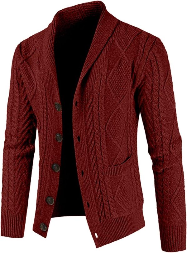 JMIERR Men's Casual Long Sleeve Shawl Collar Buttons Down Cable Knit Cardigan Sweater with Pockets - Image 64