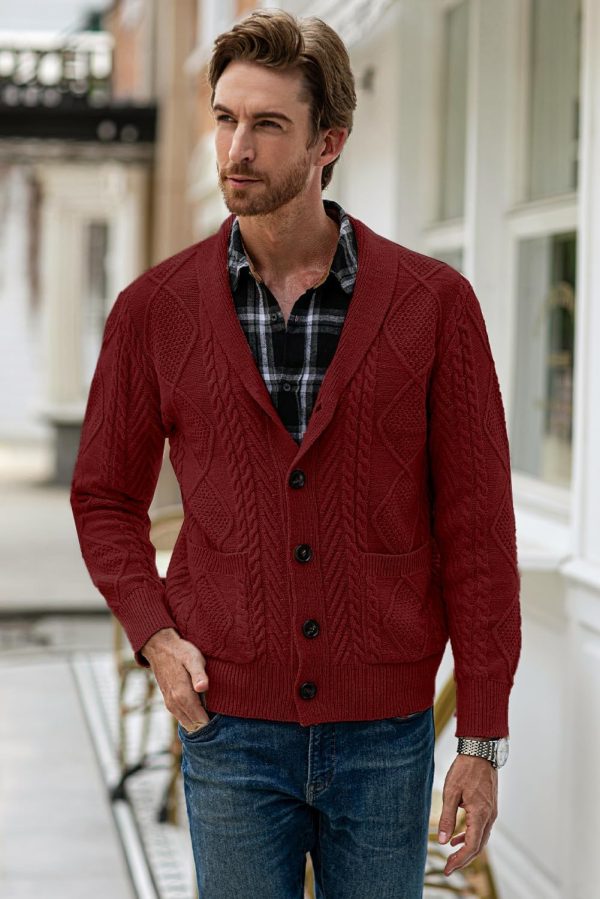 JMIERR Men's Casual Long Sleeve Shawl Collar Buttons Down Cable Knit Cardigan Sweater with Pockets - Image 65