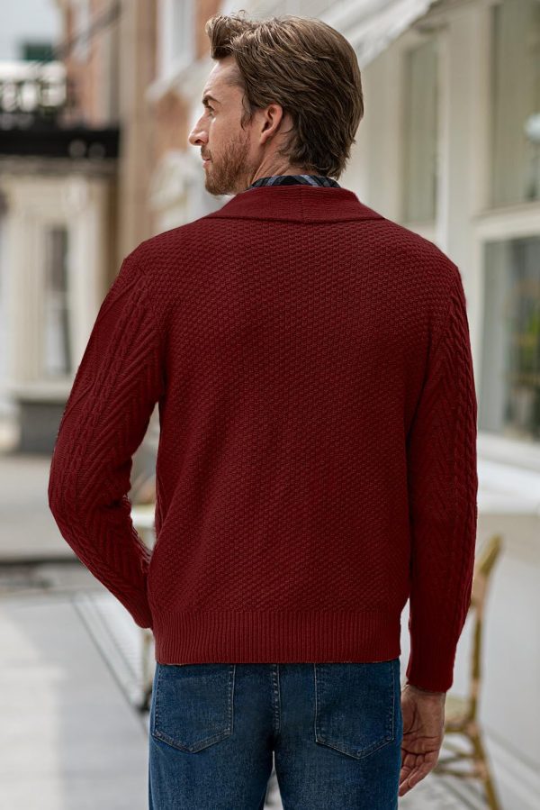 JMIERR Men's Casual Long Sleeve Shawl Collar Buttons Down Cable Knit Cardigan Sweater with Pockets - Image 66