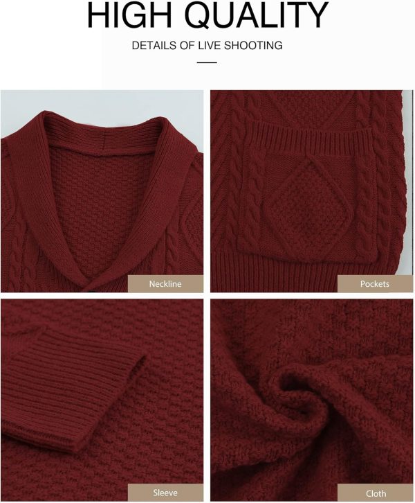 JMIERR Men's Casual Long Sleeve Shawl Collar Buttons Down Cable Knit Cardigan Sweater with Pockets - Image 67