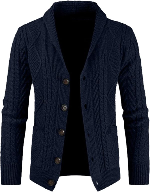JMIERR Men's Casual Long Sleeve Shawl Collar Buttons Down Cable Knit Cardigan Sweater with Pockets - Image 71
