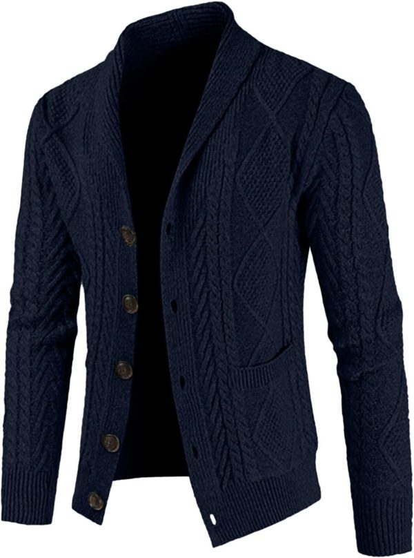 JMIERR Men's Casual Long Sleeve Shawl Collar Buttons Down Cable Knit Cardigan Sweater with Pockets - Image 72