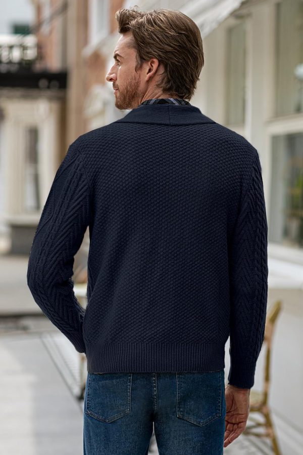 JMIERR Men's Casual Long Sleeve Shawl Collar Buttons Down Cable Knit Cardigan Sweater with Pockets - Image 74