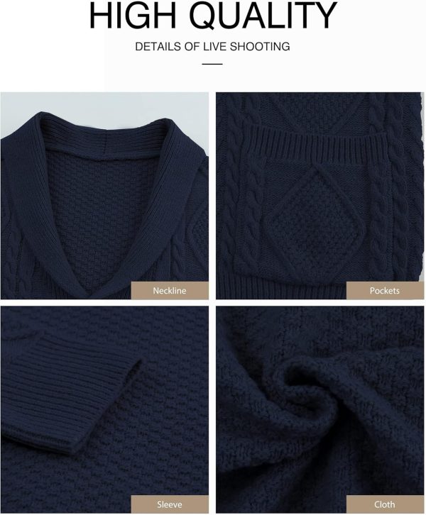 JMIERR Men's Casual Long Sleeve Shawl Collar Buttons Down Cable Knit Cardigan Sweater with Pockets - Image 75