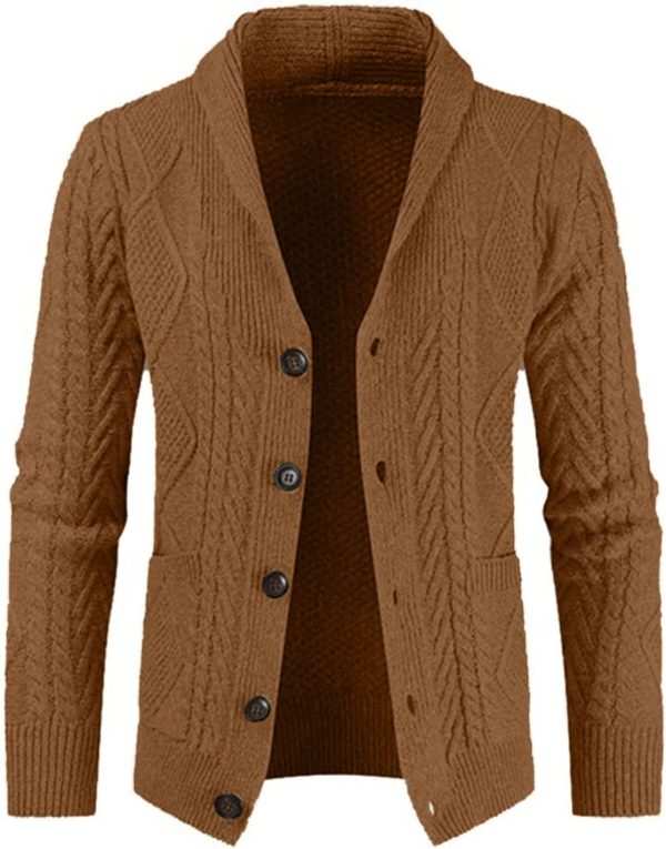 JMIERR Men's Casual Long Sleeve Shawl Collar Buttons Down Cable Knit Cardigan Sweater with Pockets - Image 79