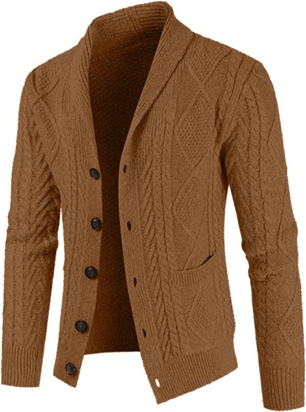 JMIERR Men's Casual Long Sleeve Shawl Collar Buttons Down Cable Knit Cardigan Sweater with Pockets - Image 80