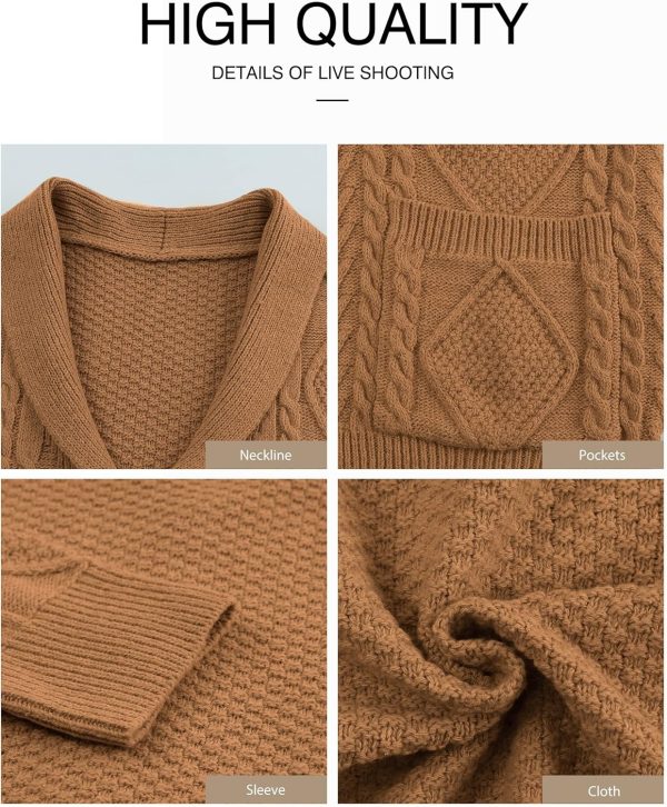 JMIERR Men's Casual Long Sleeve Shawl Collar Buttons Down Cable Knit Cardigan Sweater with Pockets - Image 83