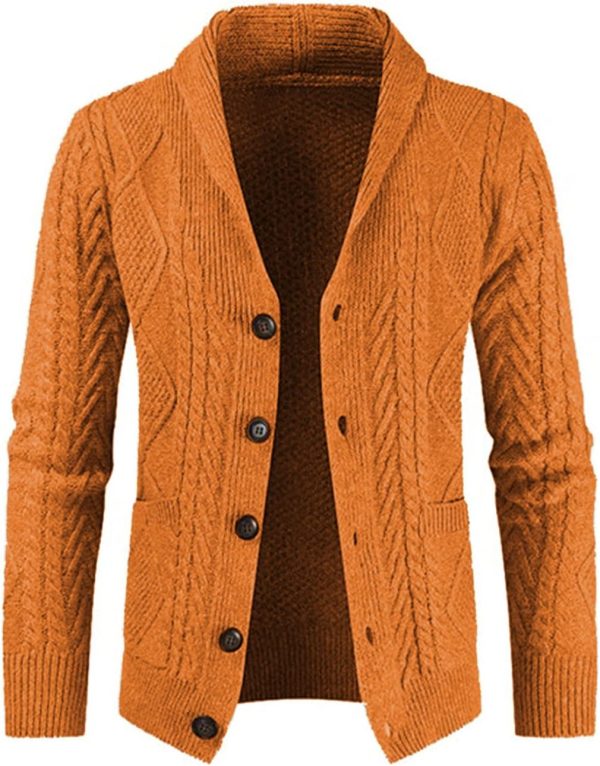 JMIERR Men's Casual Long Sleeve Shawl Collar Buttons Down Cable Knit Cardigan Sweater with Pockets - Image 87