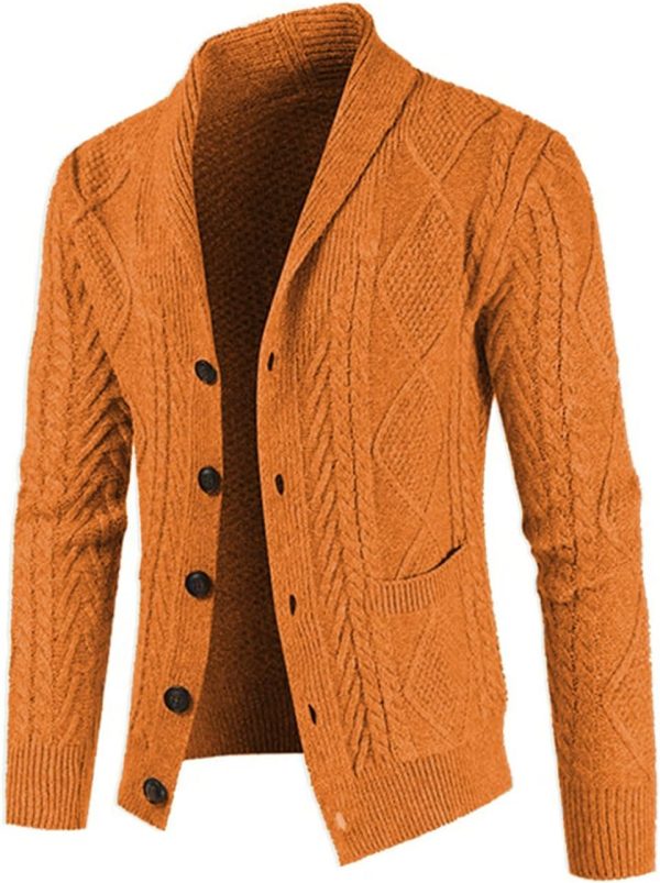 JMIERR Men's Casual Long Sleeve Shawl Collar Buttons Down Cable Knit Cardigan Sweater with Pockets - Image 88
