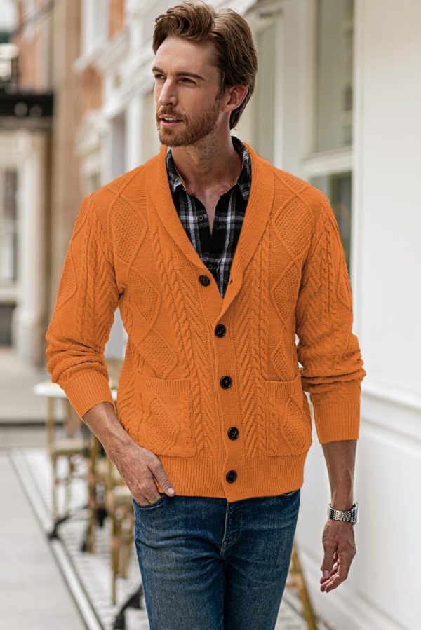 JMIERR Men's Casual Long Sleeve Shawl Collar Buttons Down Cable Knit Cardigan Sweater with Pockets - Image 89