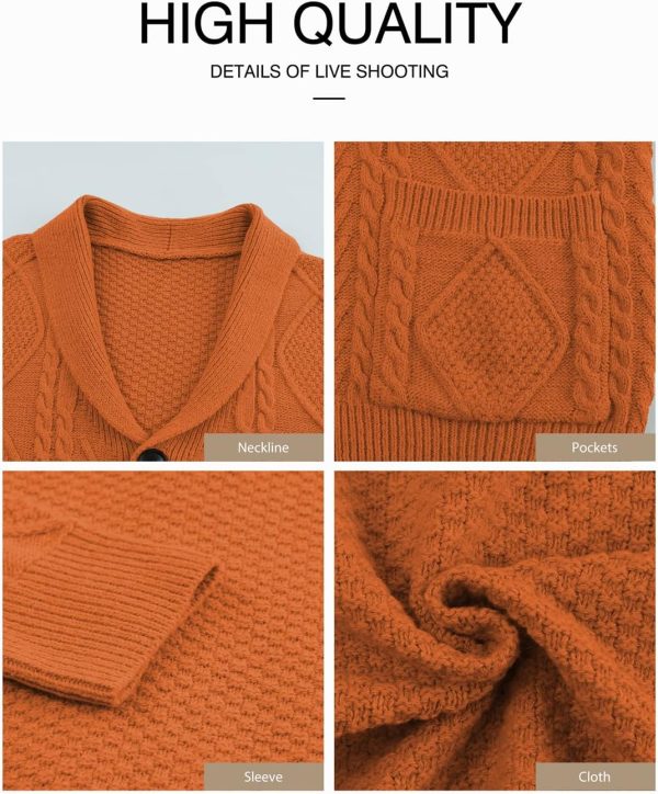 JMIERR Men's Casual Long Sleeve Shawl Collar Buttons Down Cable Knit Cardigan Sweater with Pockets - Image 91