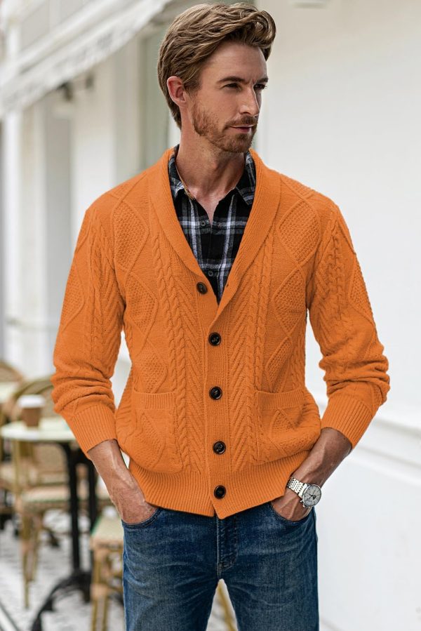 JMIERR Men's Casual Long Sleeve Shawl Collar Buttons Down Cable Knit Cardigan Sweater with Pockets - Image 93