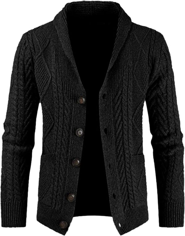 JMIERR Men's Casual Long Sleeve Shawl Collar Buttons Down Cable Knit Cardigan Sweater with Pockets - Image 95