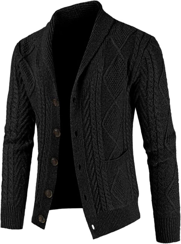 JMIERR Men's Casual Long Sleeve Shawl Collar Buttons Down Cable Knit Cardigan Sweater with Pockets - Image 96