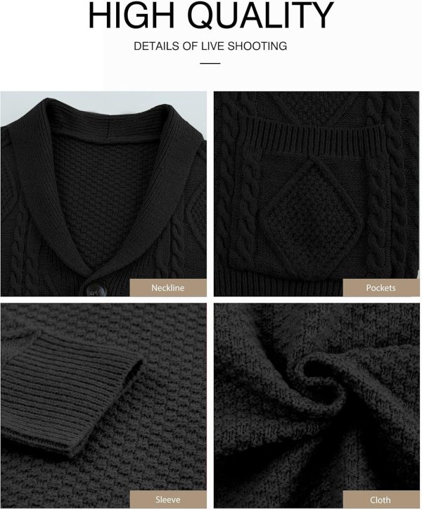 JMIERR Men's Casual Long Sleeve Shawl Collar Buttons Down Cable Knit Cardigan Sweater with Pockets - Image 99