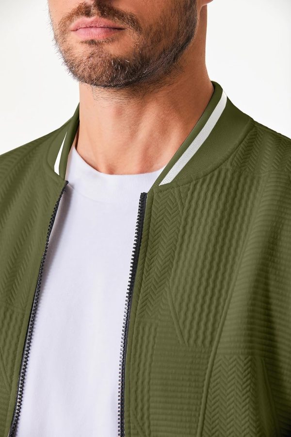 JMIERR Mens Casual Jacquard Bomber Jackets Color-Block Lightweight Varsity Jacket Fashion Zipper Coat with Pockets - Image 4