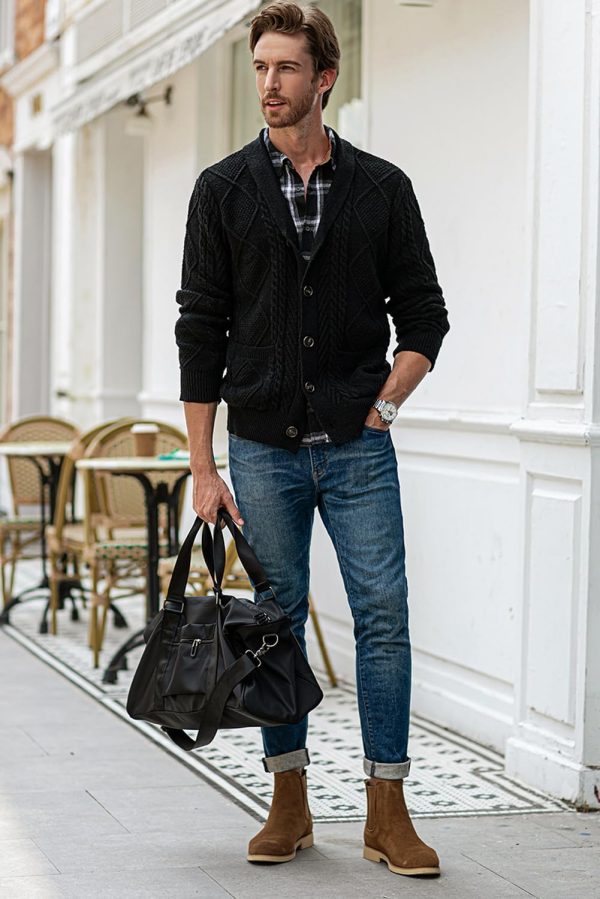 JMIERR Men's Casual Long Sleeve Shawl Collar Buttons Down Cable Knit Cardigan Sweater with Pockets - Image 101