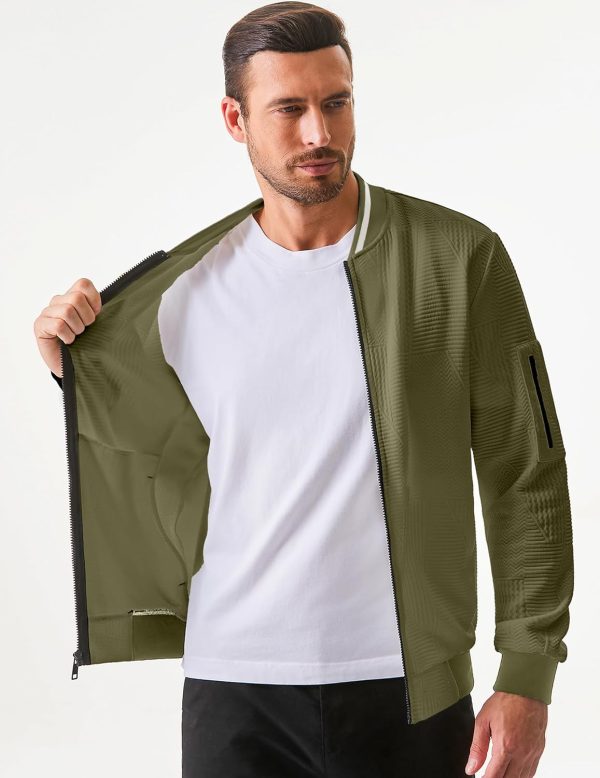 JMIERR Mens Casual Jacquard Bomber Jackets Color-Block Lightweight Varsity Jacket Fashion Zipper Coat with Pockets - Image 5