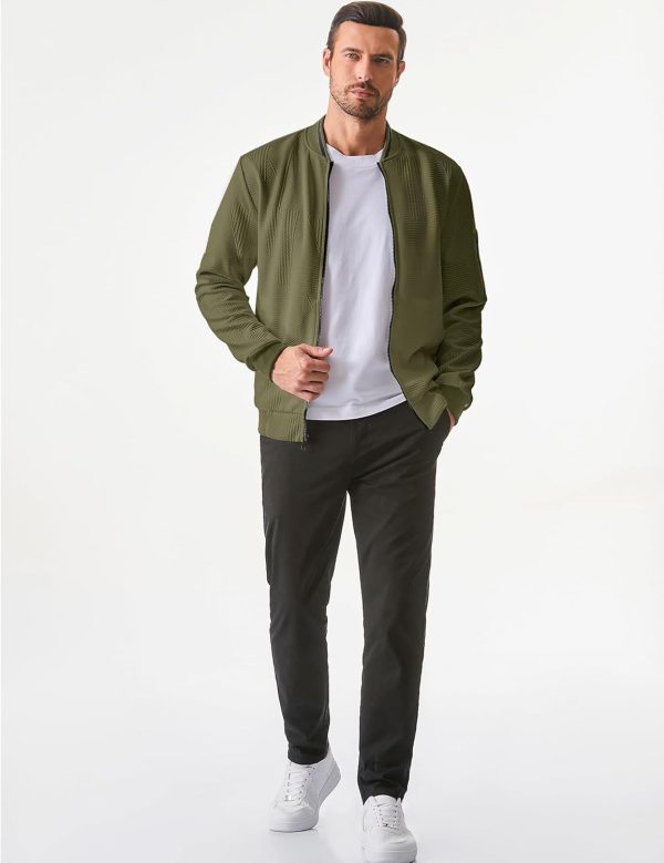 JMIERR Mens Casual Jacquard Bomber Jackets Color-Block Lightweight Varsity Jacket Fashion Zipper Coat with Pockets - Image 6