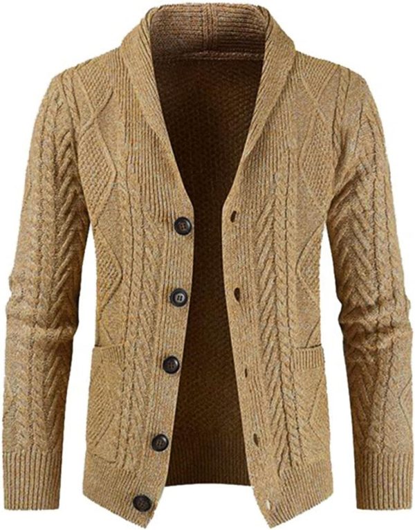 JMIERR Men's Casual Long Sleeve Shawl Collar Buttons Down Cable Knit Cardigan Sweater with Pockets - Image 103