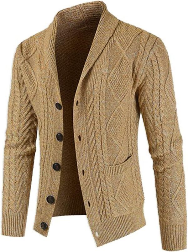 JMIERR Men's Casual Long Sleeve Shawl Collar Buttons Down Cable Knit Cardigan Sweater with Pockets - Image 104