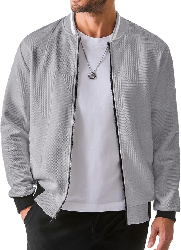 JMIERR Mens Casual Jacquard Bomber Jackets Color-Block Lightweight Varsity Jacket Fashion Zipper Coat with Pockets - Image 9