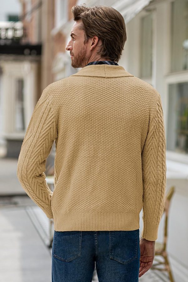 JMIERR Men's Casual Long Sleeve Shawl Collar Buttons Down Cable Knit Cardigan Sweater with Pockets - Image 106