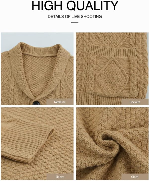 JMIERR Men's Casual Long Sleeve Shawl Collar Buttons Down Cable Knit Cardigan Sweater with Pockets - Image 107
