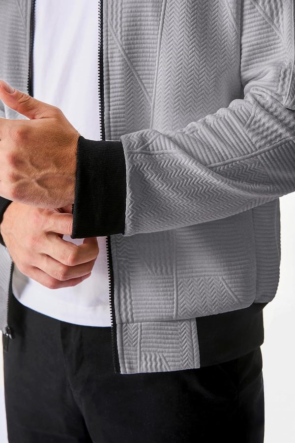JMIERR Mens Casual Jacquard Bomber Jackets Color-Block Lightweight Varsity Jacket Fashion Zipper Coat with Pockets - Image 11