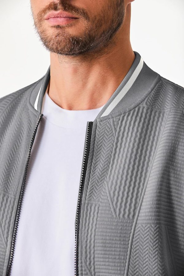 JMIERR Mens Casual Jacquard Bomber Jackets Color-Block Lightweight Varsity Jacket Fashion Zipper Coat with Pockets - Image 13